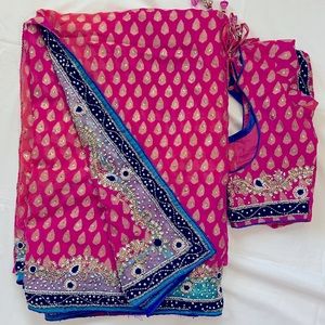 Pink party wear saree